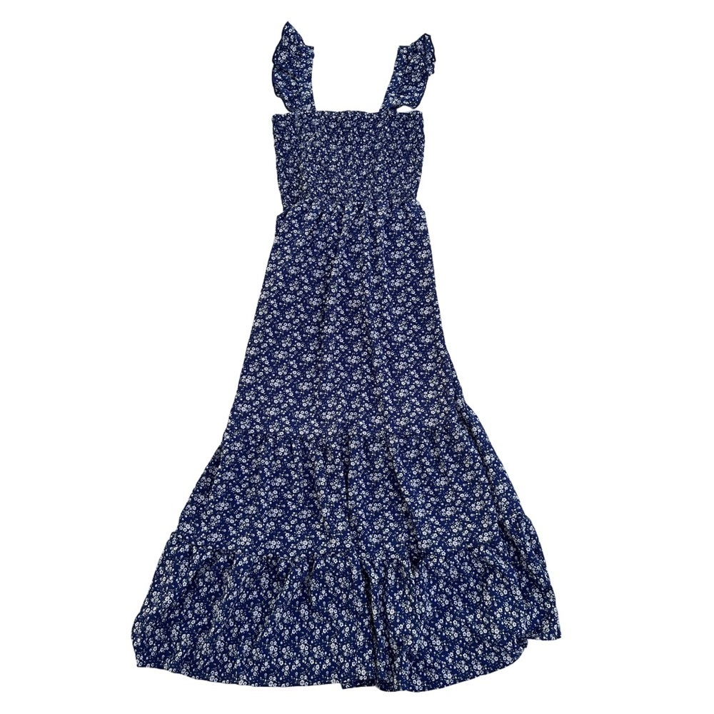 Popular 21 Women's S Blue Floral Smocked Maxi Dress Boho Spaghetti Strap - Picture 2 of 7